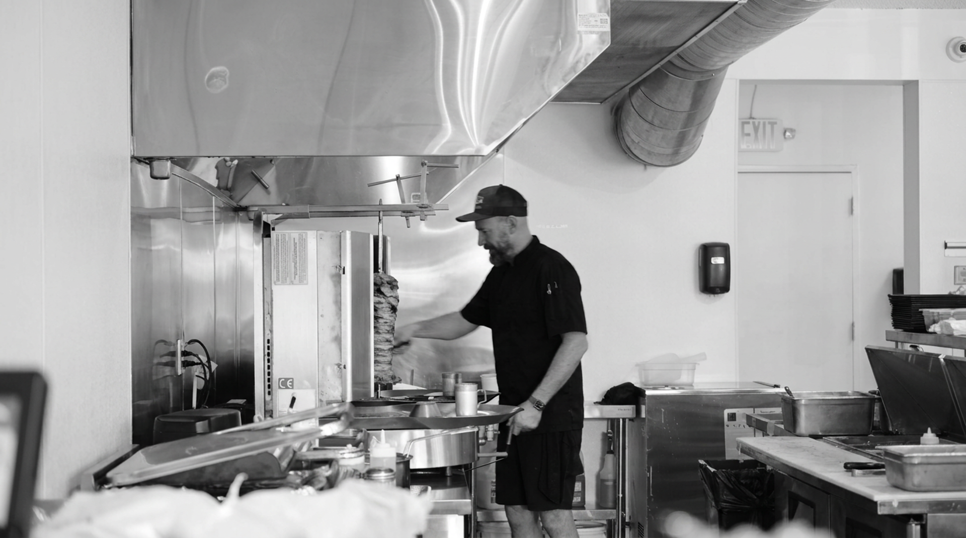 The kitchen behind the counter