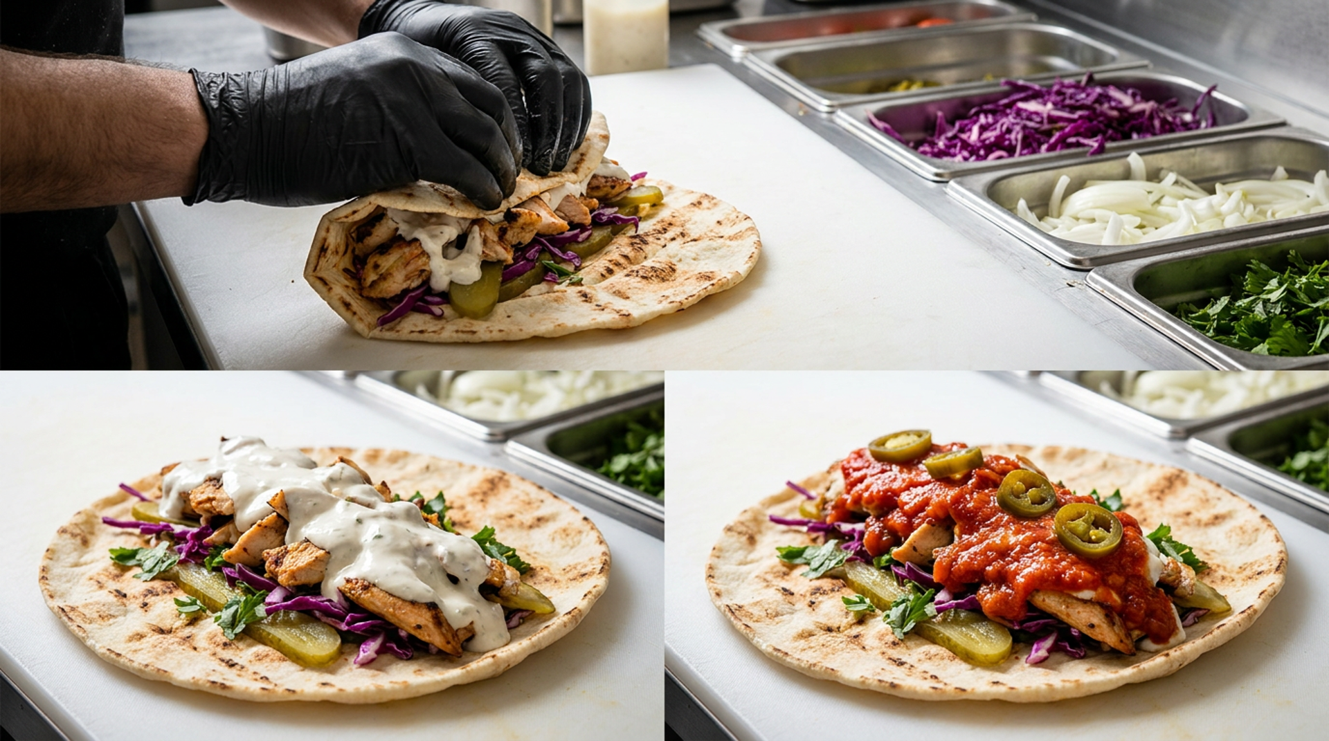Proteins, bread, and sauces
