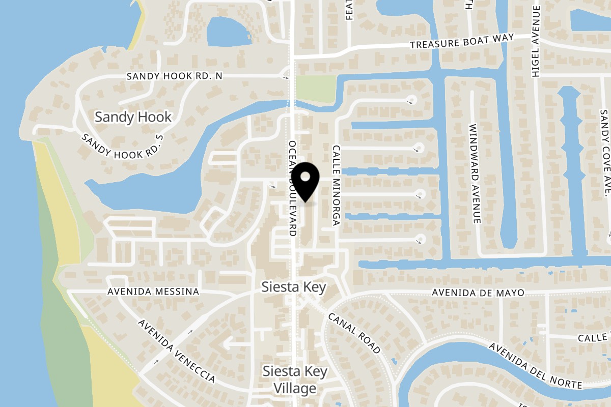 Map showing the location of The DUO Döner & Deli on 5049 Ocean Blvd in Siesta Key